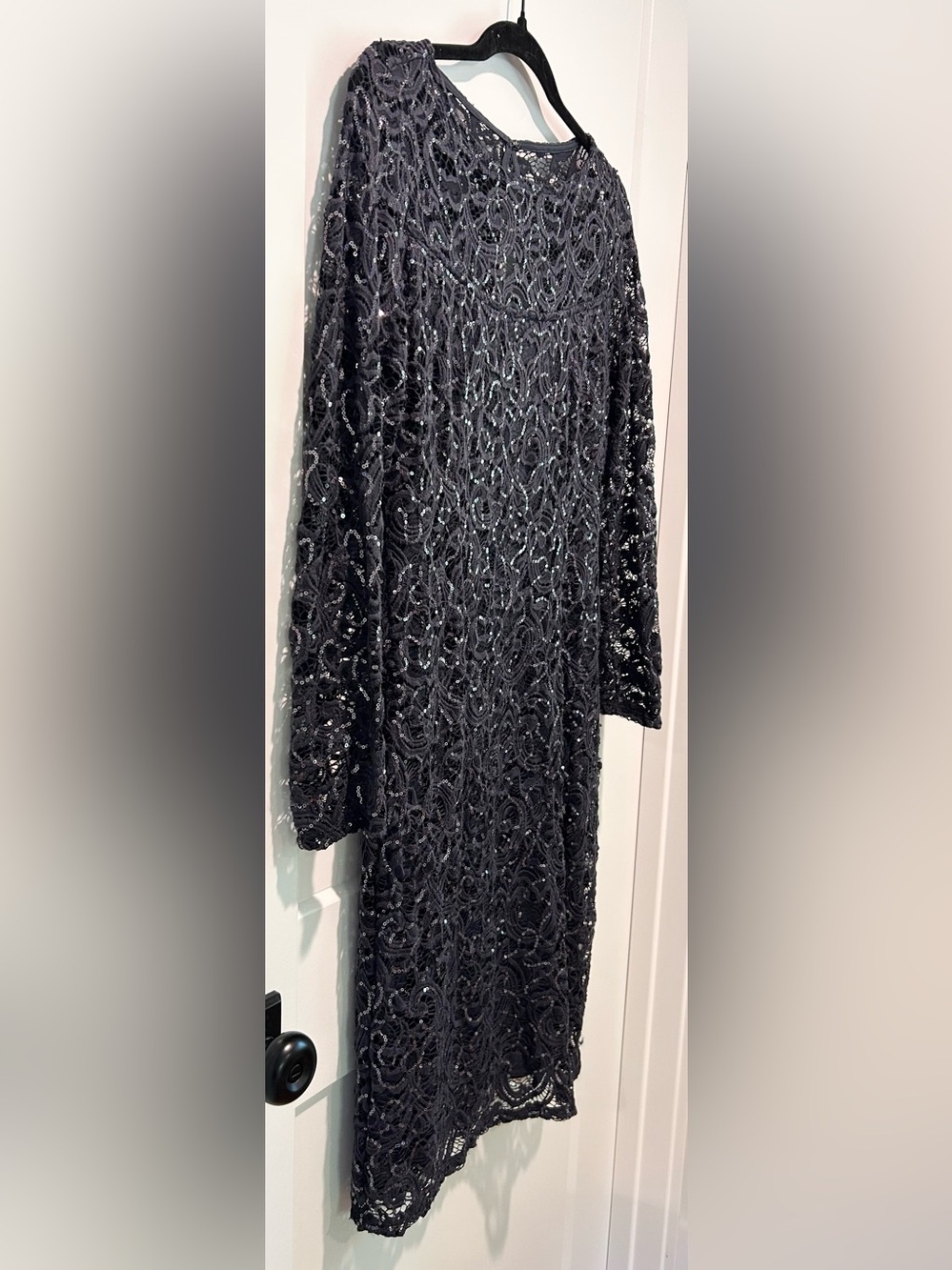 Marina Navy Sequin Lace Sheath Dress Midi Mother of Bride Wedding Guest 10 - Picture 4 of 8